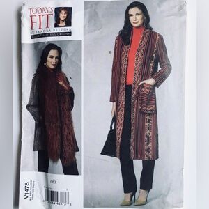 Vogue Patterns Uncut V1478 Semi-fitted Misses’ Open Front Coat In All Sizes
